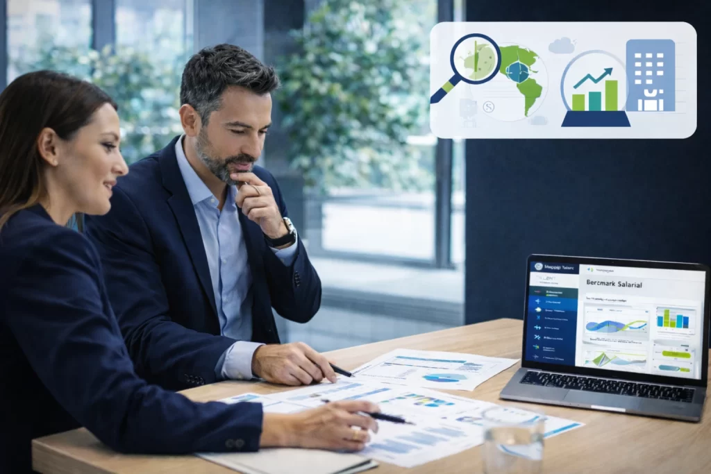consultores realizando estudio salarial y benchmark salarial analizando remuneraciones del mercado