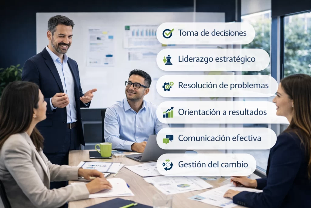 evaluación de competencias de liderazgo analizando habilidades de gestión de equipos en entorno corporativo