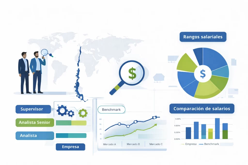 infografia de estudio salarial con benchmark de remuneraciones y comparacion de sueldos del mercado laboral