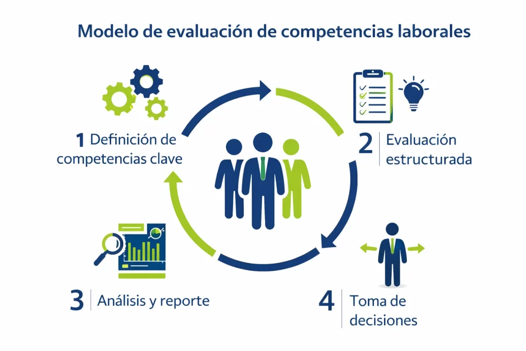 modelo de evaluación de competencias laborales que muestra el proceso de análisis, evaluación y toma de decisiones en candidatos