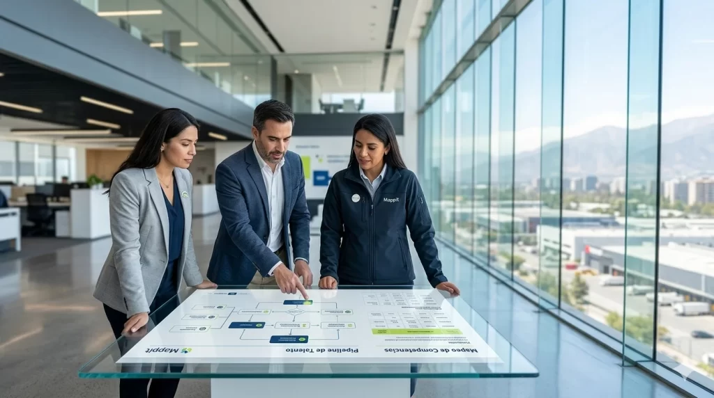 Equipo de Mandos Medios analizando la cultura y competencias para reclutamiento o headhunting ejecutivo - Mappit Talent