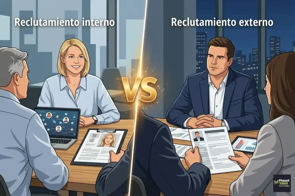 Comparación entre reclutamiento interno y externo en proceso de selección de talento en empresa